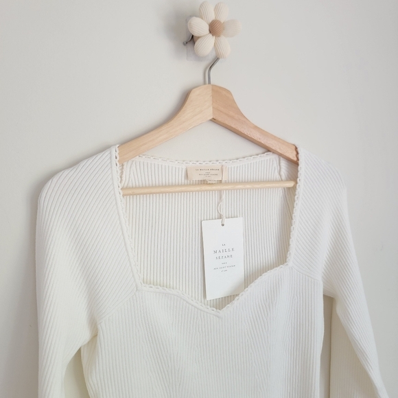 NWT Sezane Maha Blouse Wool Knit Lace Jumper, M Ecru 🕊️ - Picture 5 of 10